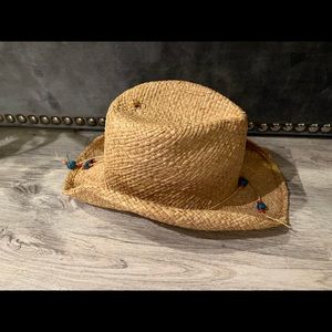 Straw cowgirl style hat with beads